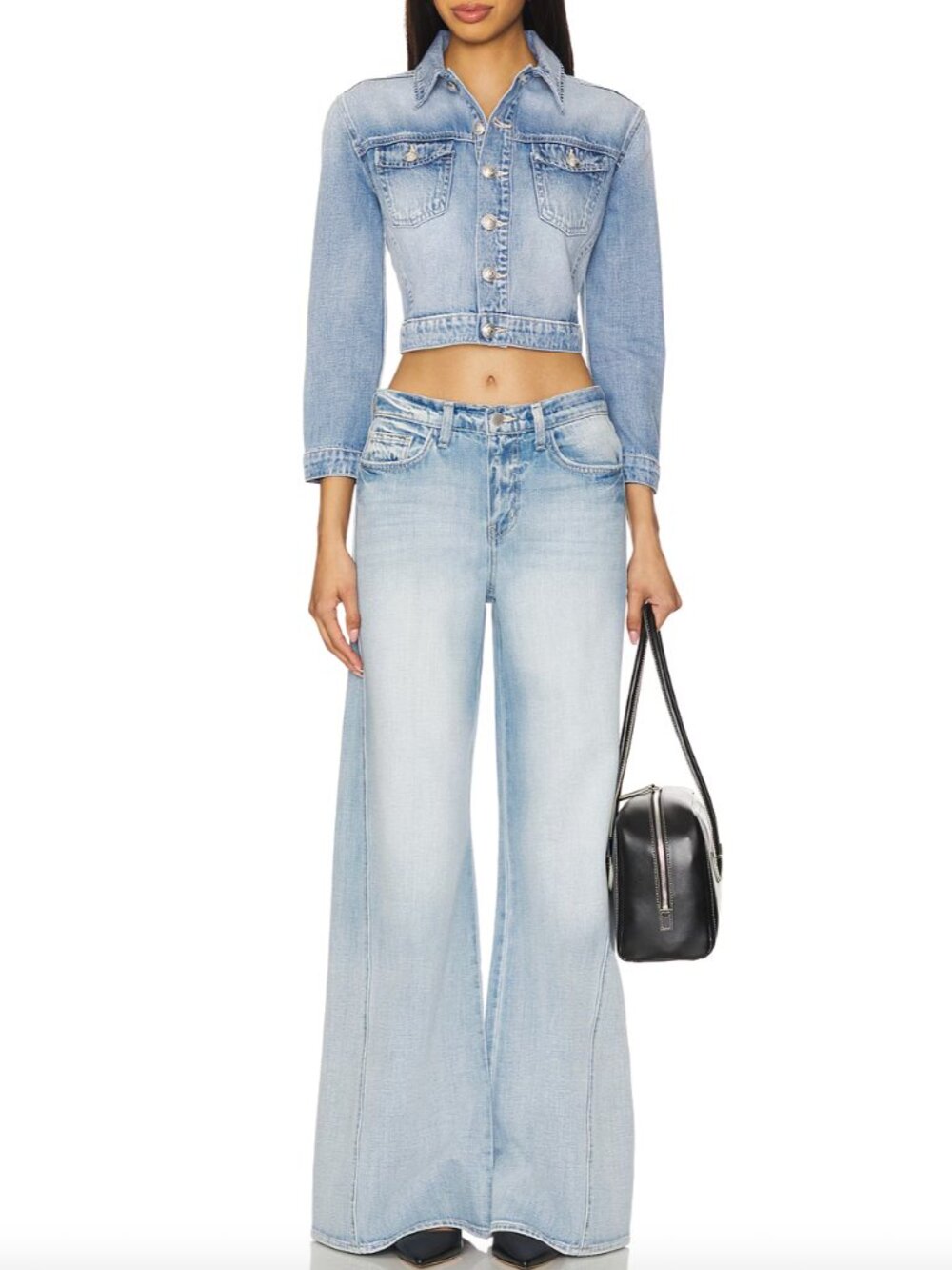 $350 NWT L'Agence Blue Denim Fontana Seam Wide Leg Jean Beau Pants size 24/27" - Picture 1 of 8